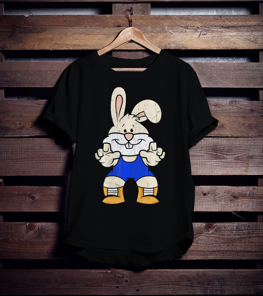 Wrestler Bunny In Blue Gear With Wrestling Pose T-Shirt