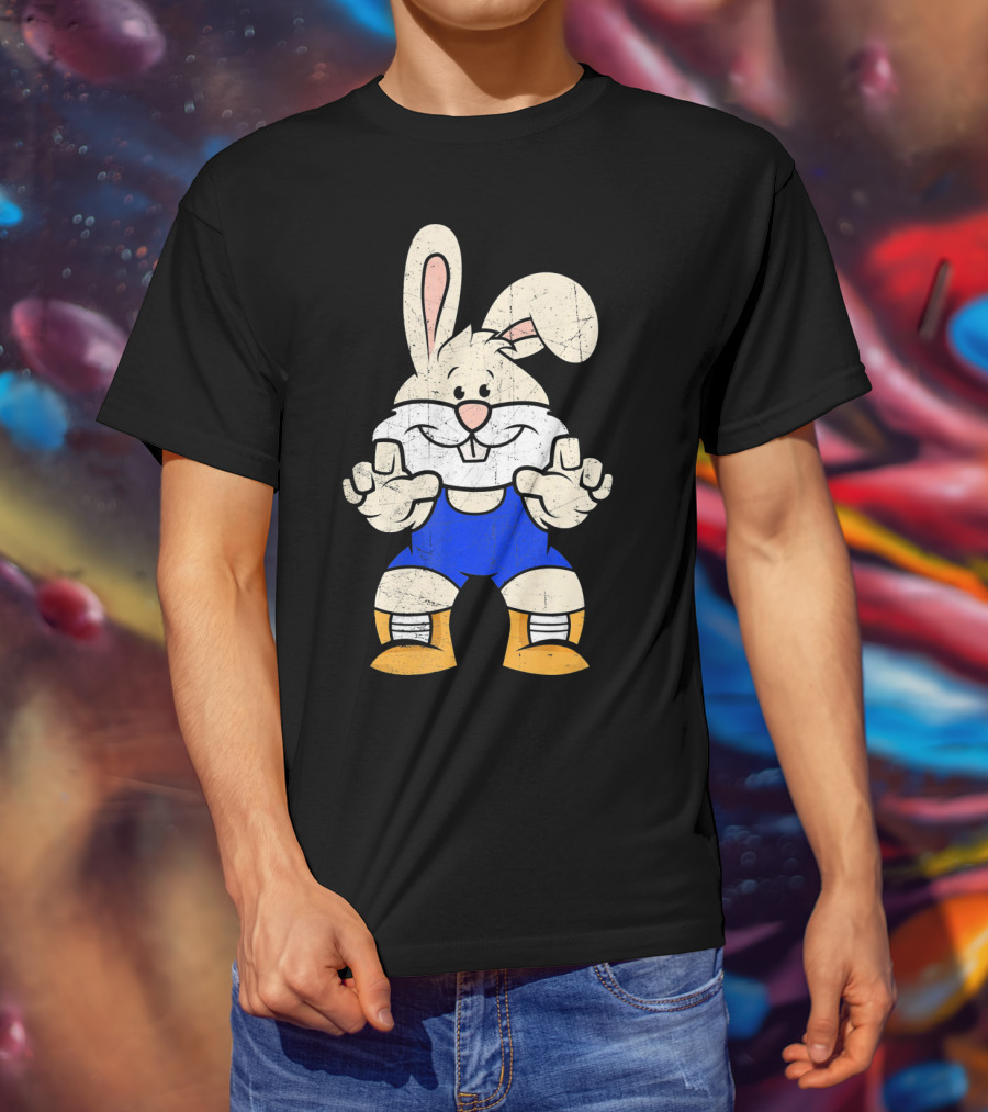Wrestler Bunny In Blue Gear With Wrestling Pose T-Shirt