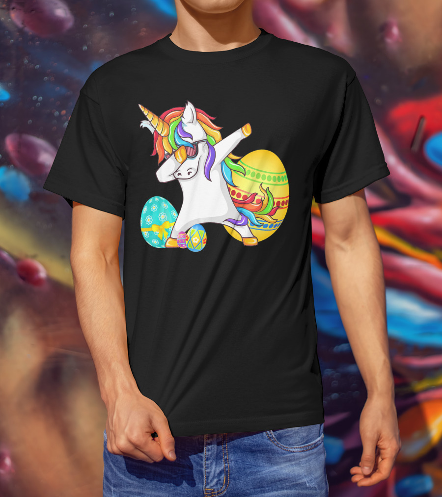 Dabbing Unicorn With Easter Eggs And Bunny Ears T-Shirt