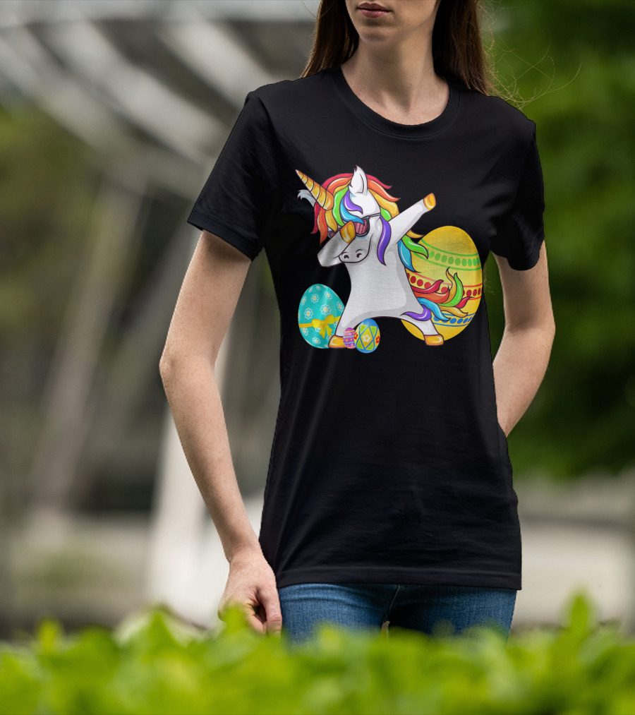 Dabbing Unicorn With Easter Eggs And Bunny Ears T-Shirt