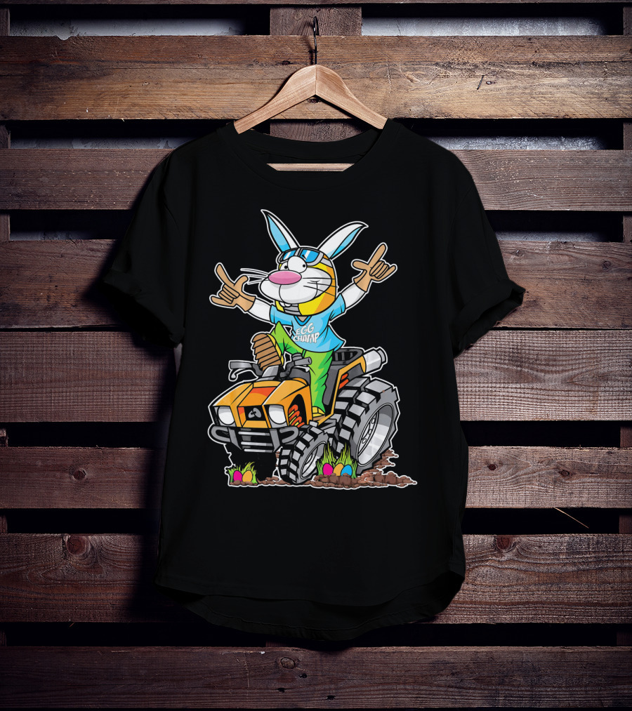 Easter Bunny Egg Champ Riding ATV With Easter Eggs And Sunglasses T-Shirt