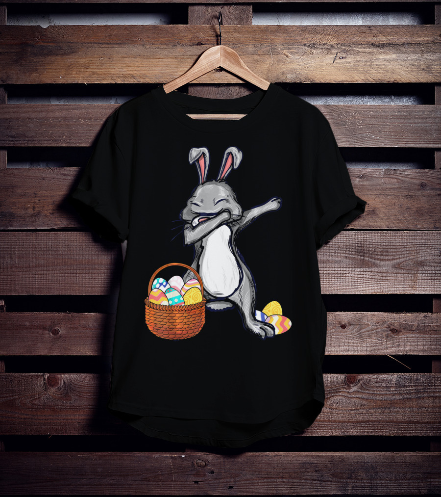 Dabbing Easter Bunny With Colorful Egg Basket T-Shirt