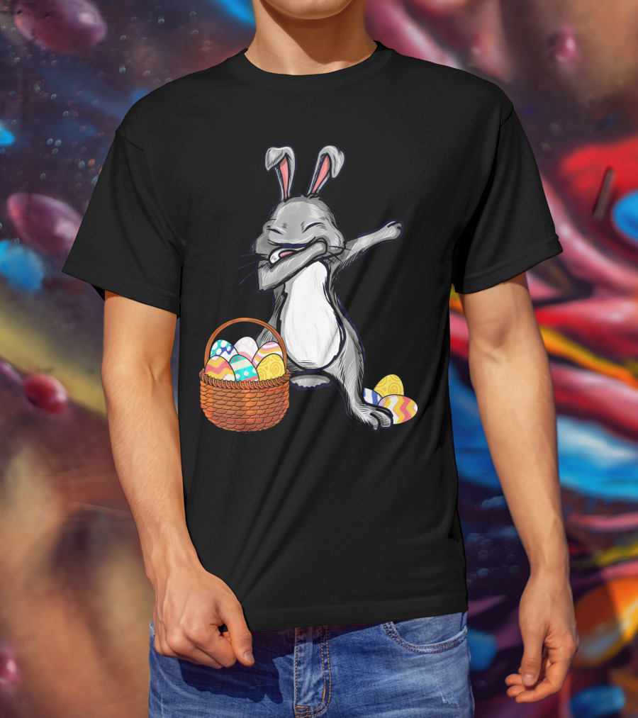 Dabbing Easter Bunny With Colorful Egg Basket T-Shirt