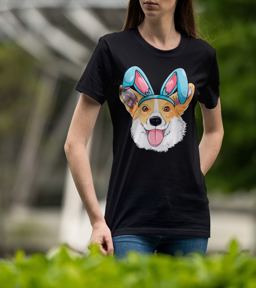 Easter Bunny Ears Corgi Dog T-Shirt