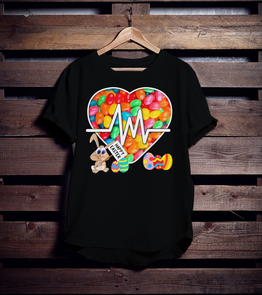 Nurses Easter Jellybean Heartbeat Happy Easter Bunny Eggs T-Shirt