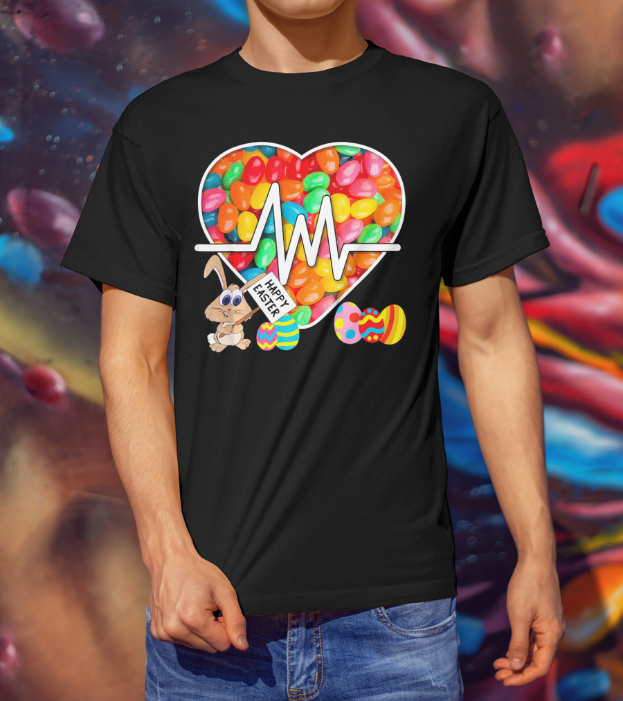 Nurses Easter Jellybean Heartbeat Happy Easter Bunny Eggs T-Shirt