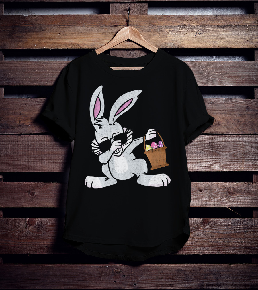 Dabbing Easter Bunny With Sunglasses And Basket Of Colorful Eggs T-Shirt