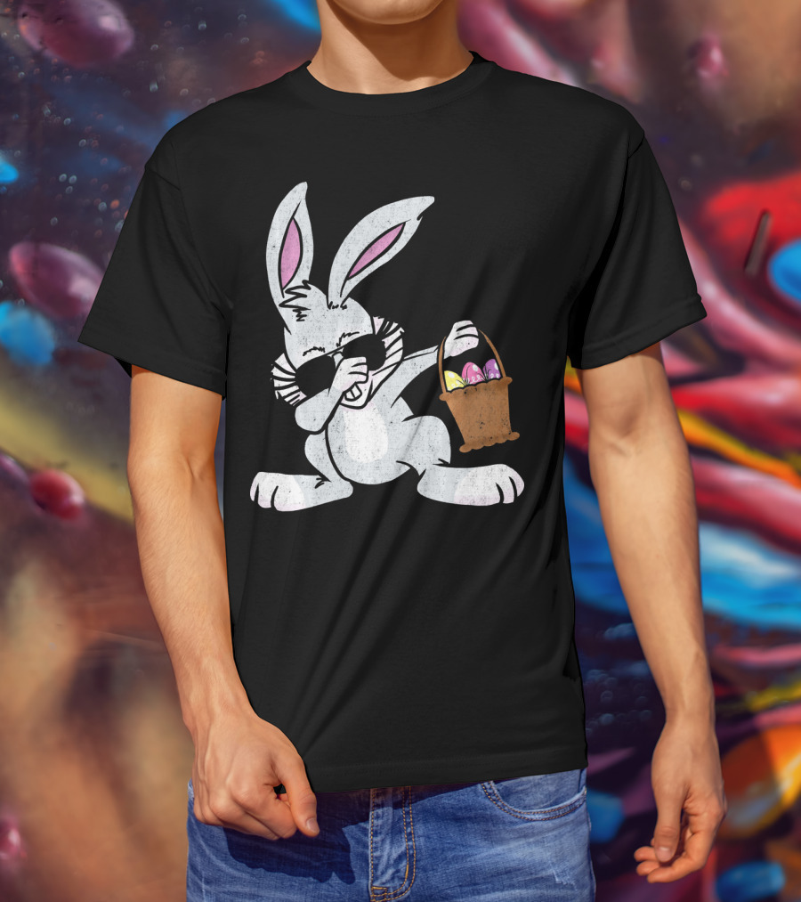 Dabbing Easter Bunny With Sunglasses And Basket Of Colorful Eggs T-Shirt