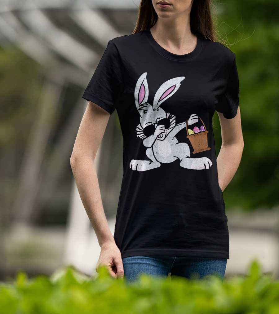 Dabbing Easter Bunny With Sunglasses And Basket Of Colorful Eggs T-Shirt