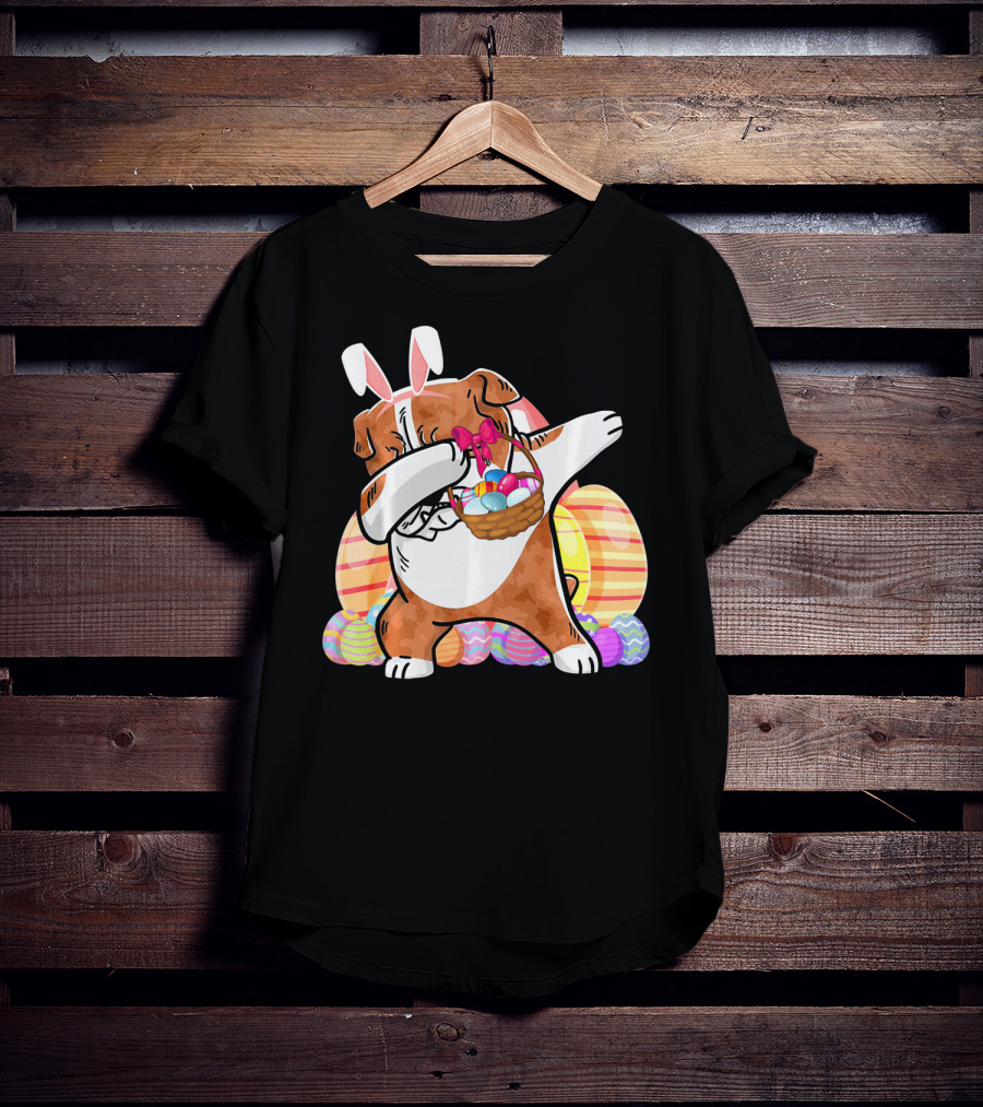 Bernese Mountain Dog Dabbing With Easter Bunny Ears And Eggs Basket T-Shirt