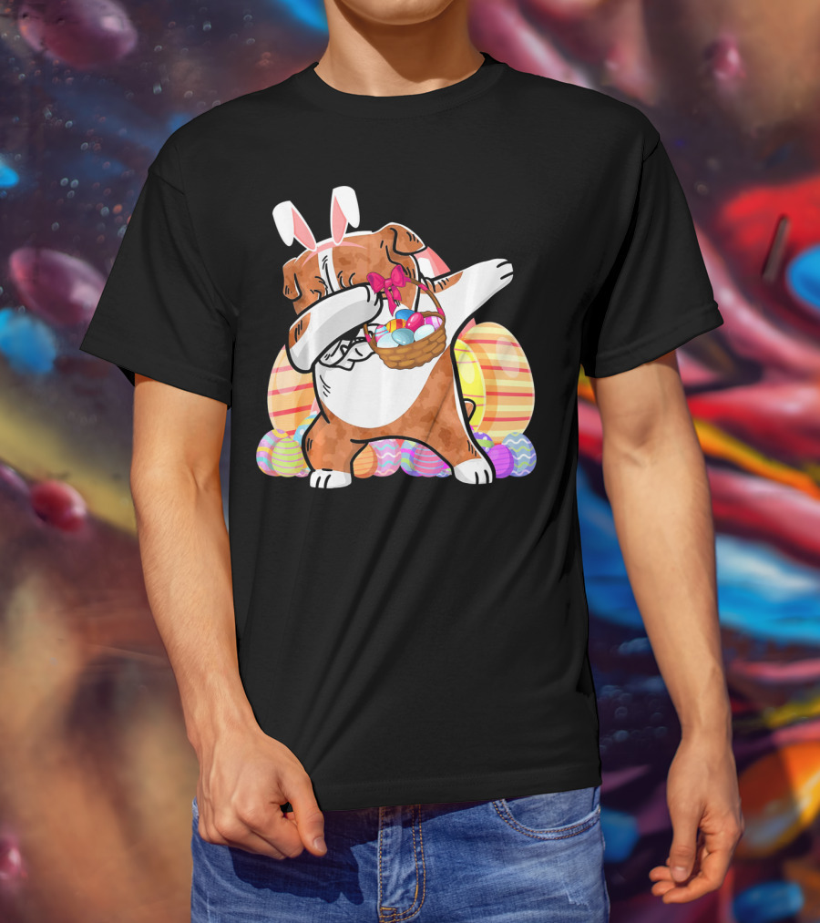 Bernese Mountain Dog Dabbing With Easter Bunny Ears And Eggs Basket T-Shirt