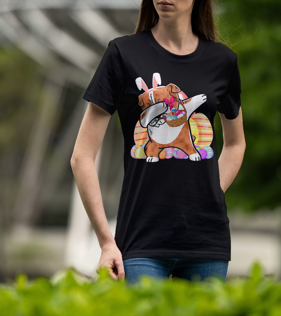 Bernese Mountain Dog Dabbing With Easter Bunny Ears And Eggs Basket T-Shirt