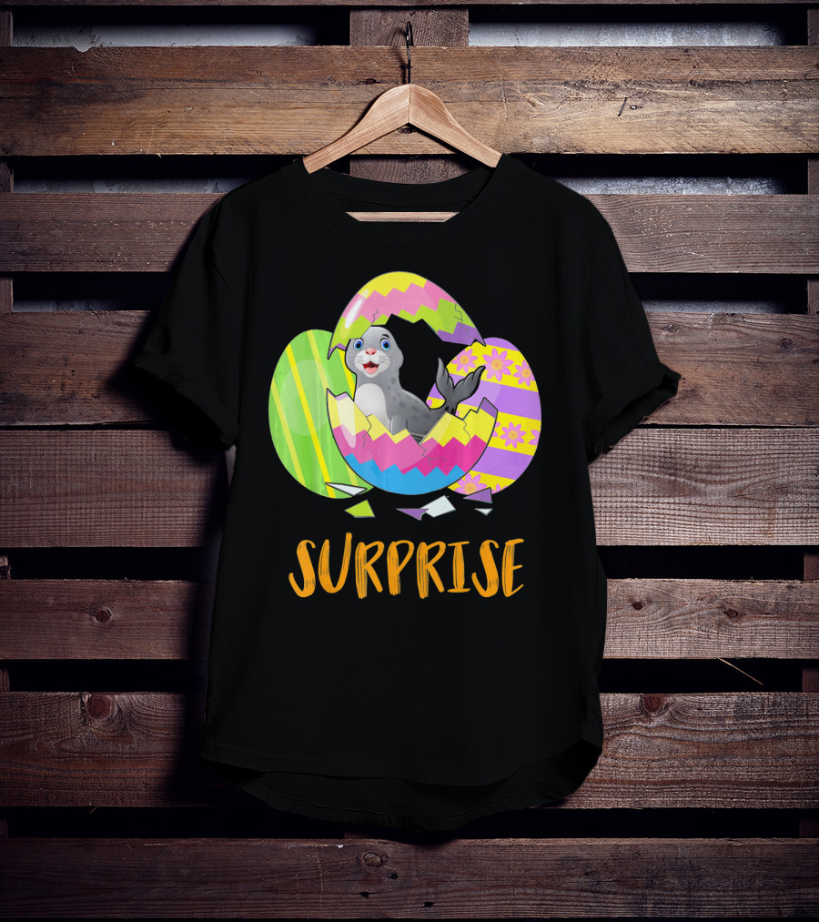 Surprise Cute Seal Bunny Funny Easter T-Shirt