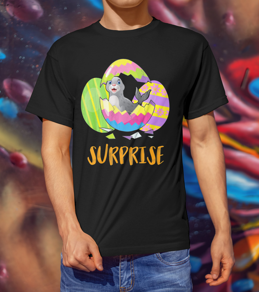 Surprise Cute Seal Bunny Funny Easter T-Shirt