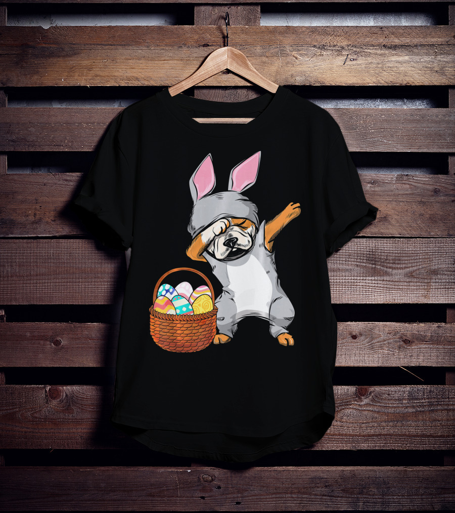 Dabbing Easter Bunny English Bulldog With Basket Of Eggs T-Shirt