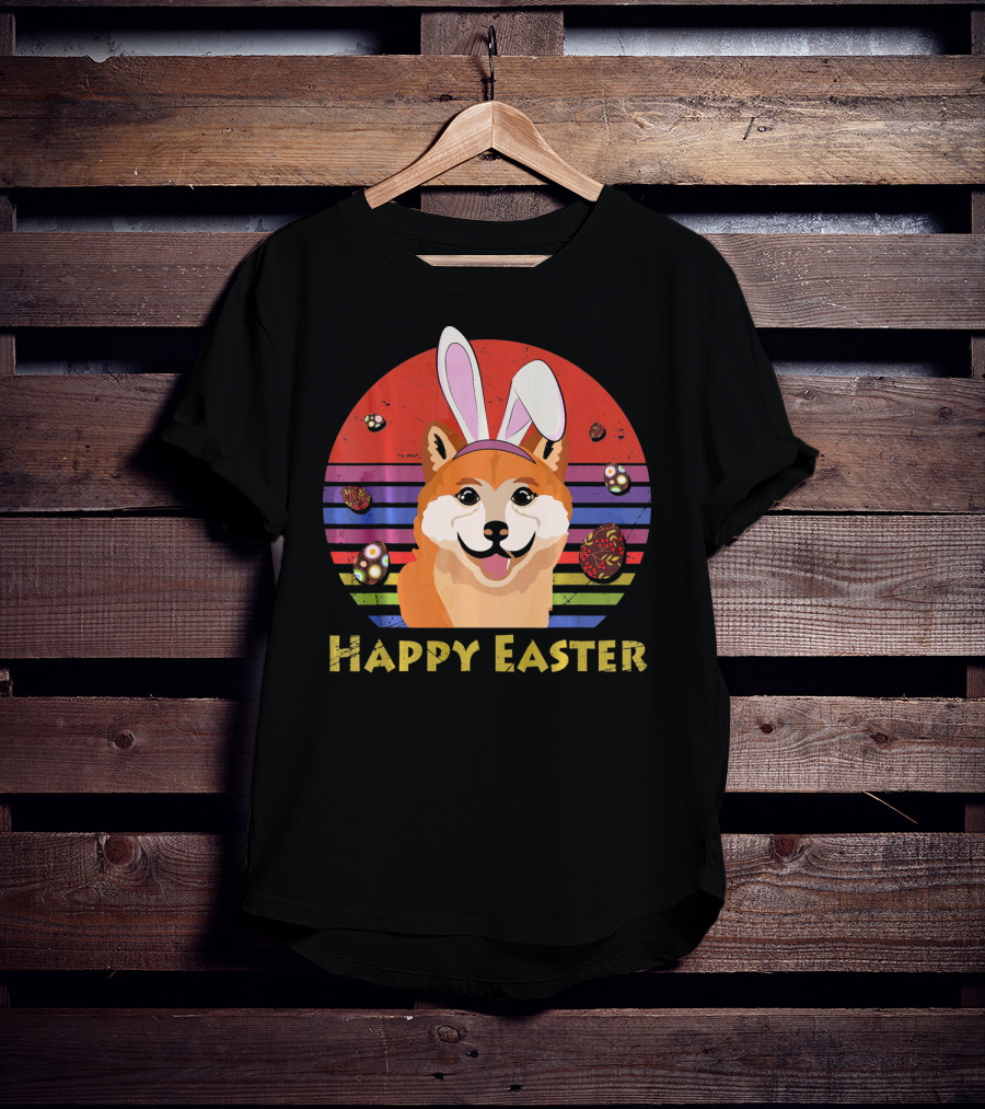Shiba Inu With Bunny Headband Happy Easter T-Shirt