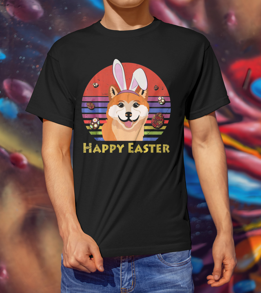 Shiba Inu With Bunny Headband Happy Easter T-Shirt