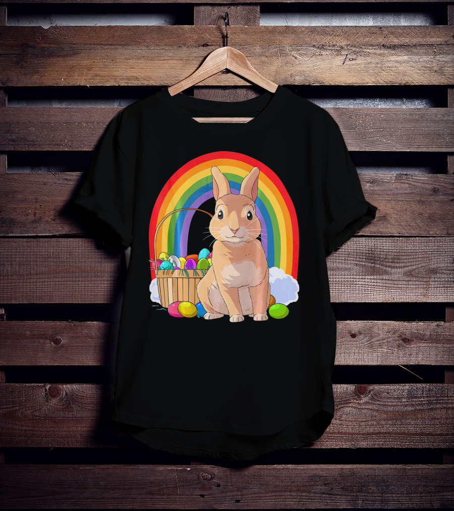 Bunny Rabbit With Easter Eggs And Rainbow For Kids Easter T-Shirt