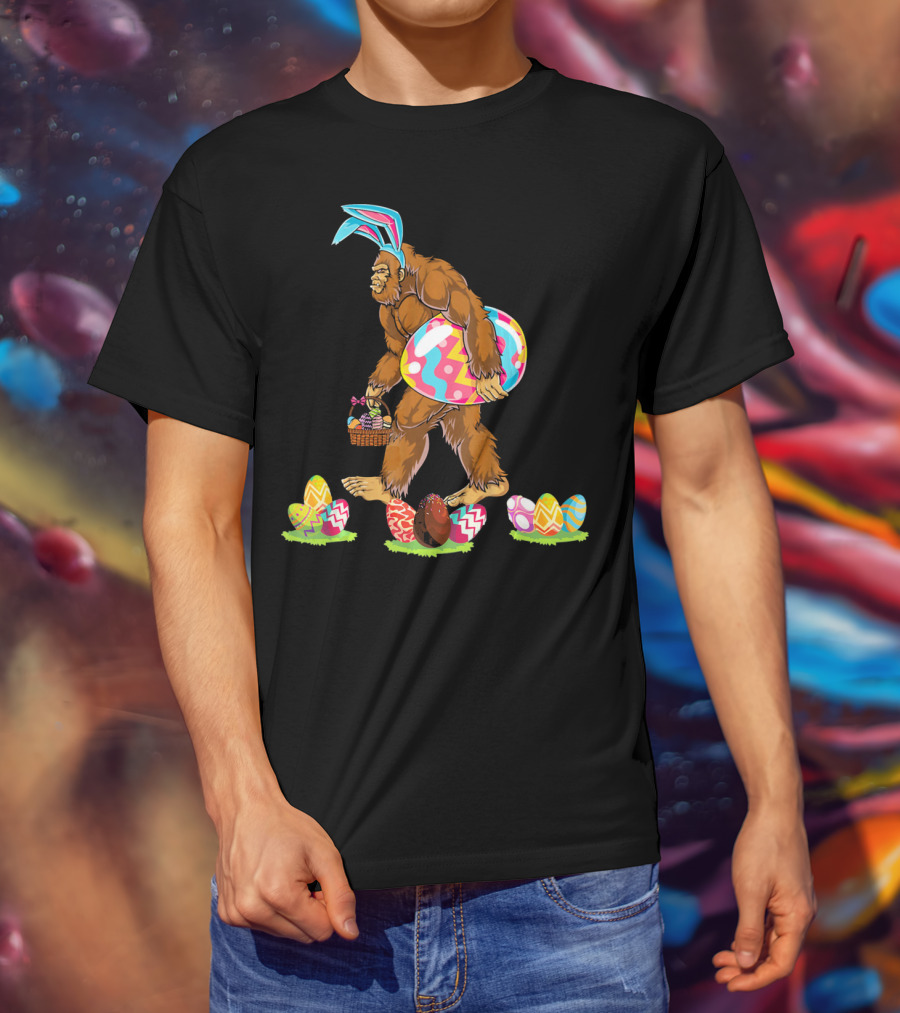 Bigfoot Easter Egg Basket Bunny Ears T-Shirt
