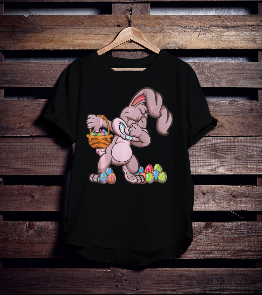 Happy Easter Dabbing Bunny With Basket And Eggs T-Shirt