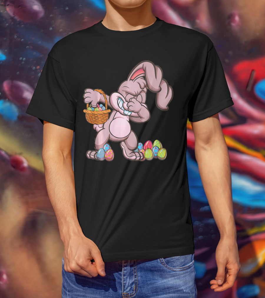 Happy Easter Dabbing Bunny With Basket And Eggs T-Shirt