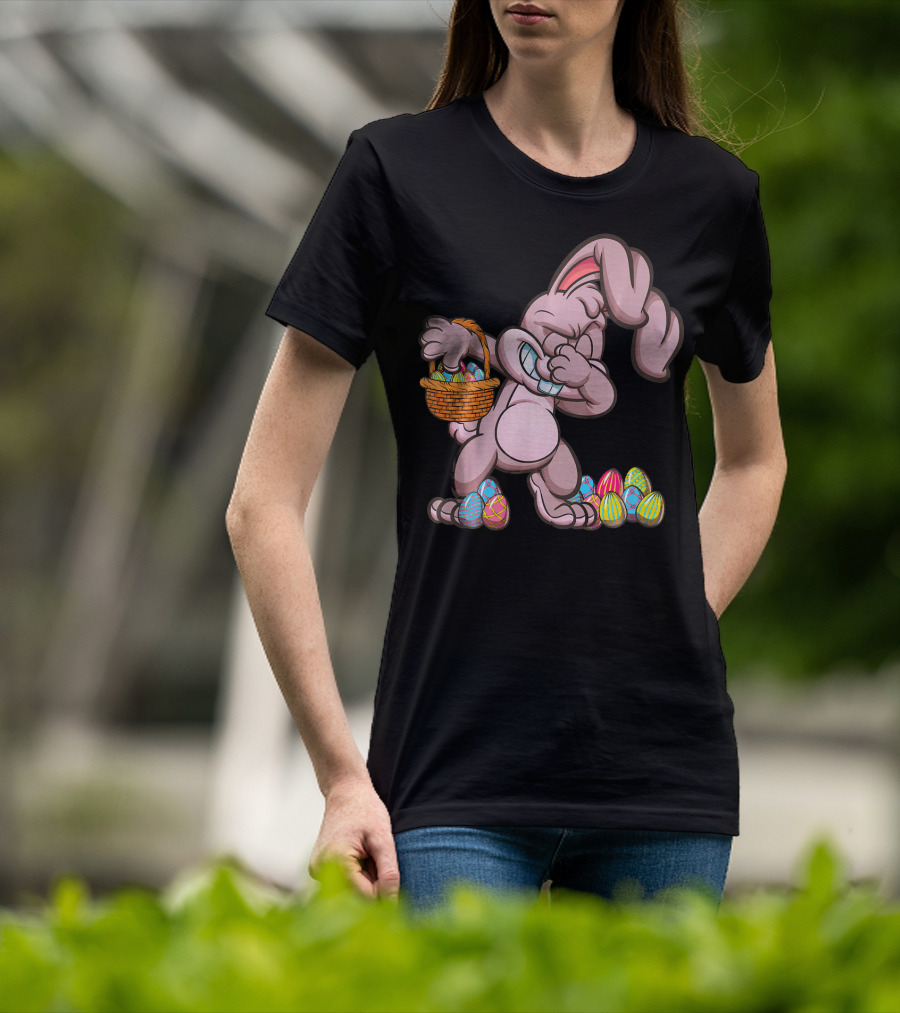 Happy Easter Dabbing Bunny With Basket And Eggs T-Shirt