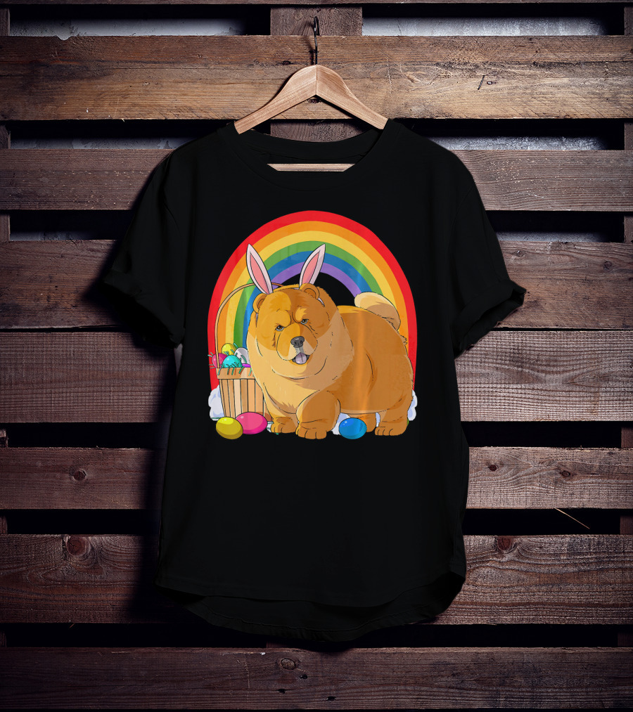 Easter Eggs Chow Chow Bunny Rabbit Dog Rainbow T-Shirt
