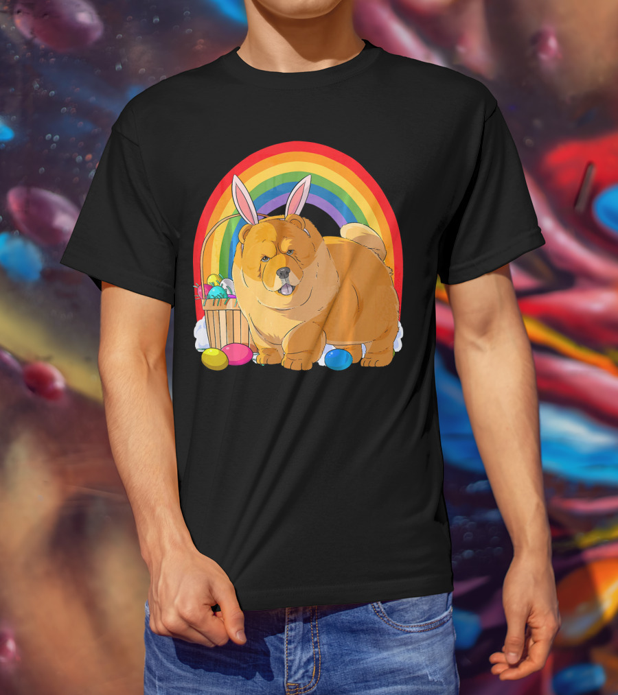 Easter Eggs Chow Chow Bunny Rabbit Dog Rainbow T-Shirt
