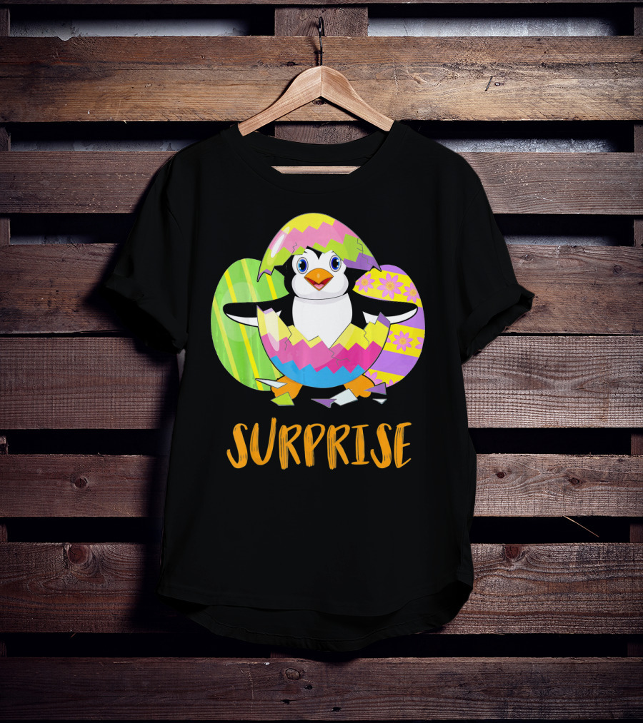 Surprise Cute Penguin Bunny Funny Easter T-Shirt