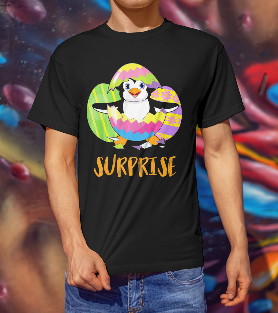 Surprise Cute Penguin Bunny Funny Easter T-Shirt