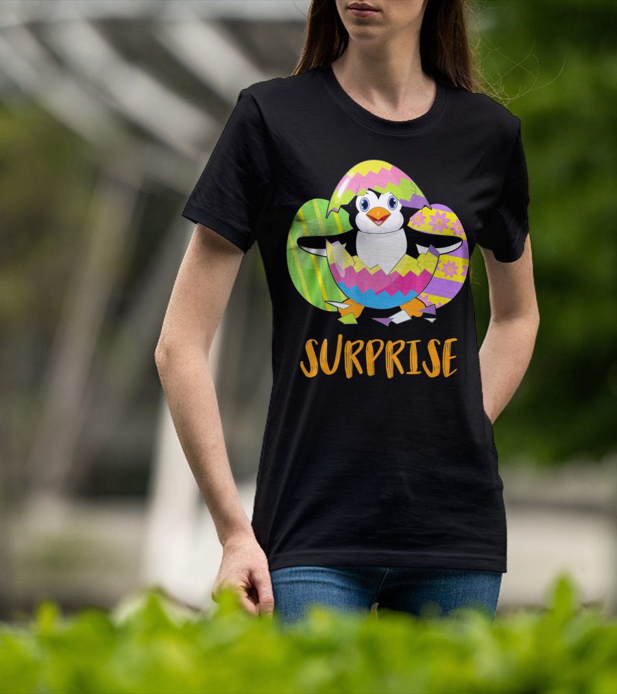 Surprise Cute Penguin Bunny Funny Easter T-Shirt
