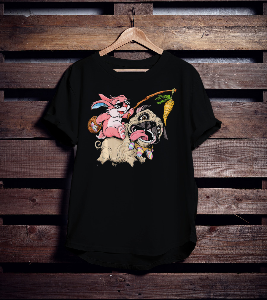 Easter Bunny Pug With Carrot And Basket Adventure T-Shirt
