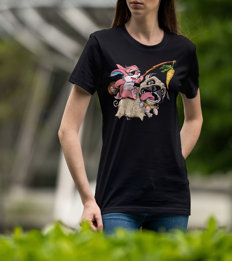 Easter Bunny Pug With Carrot And Basket Adventure T-Shirt