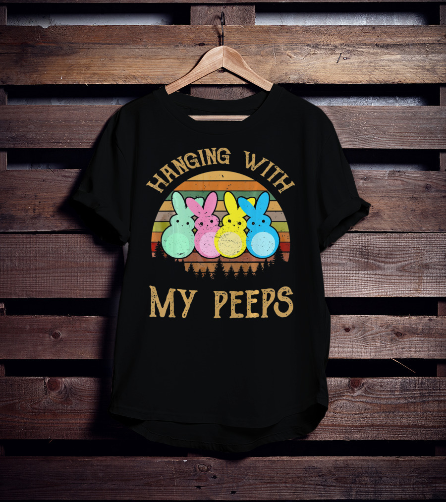 Hanging With My Peeps Vintage Easter Bunnies Retro Sunset T-Shirt