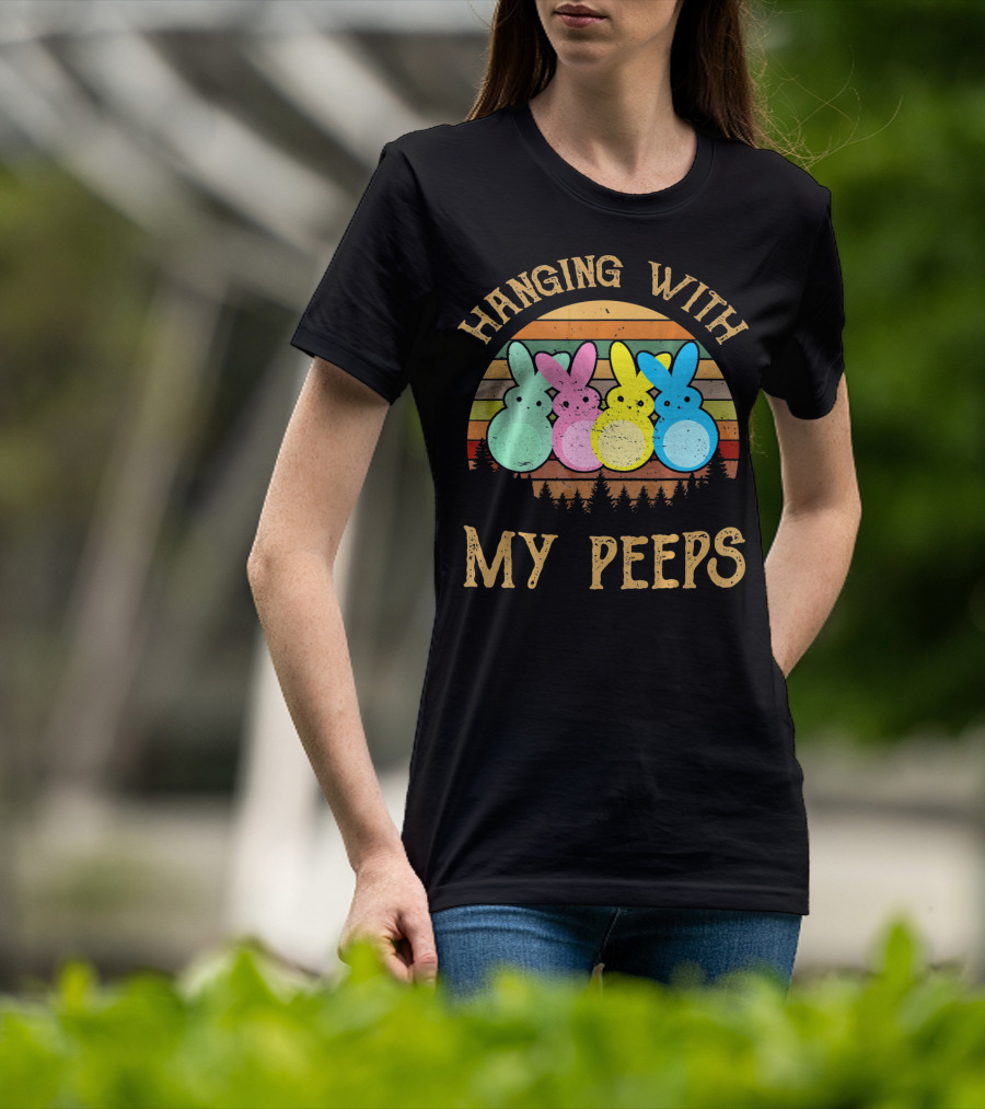 Hanging With My Peeps Vintage Easter Bunnies Retro Sunset T-Shirt