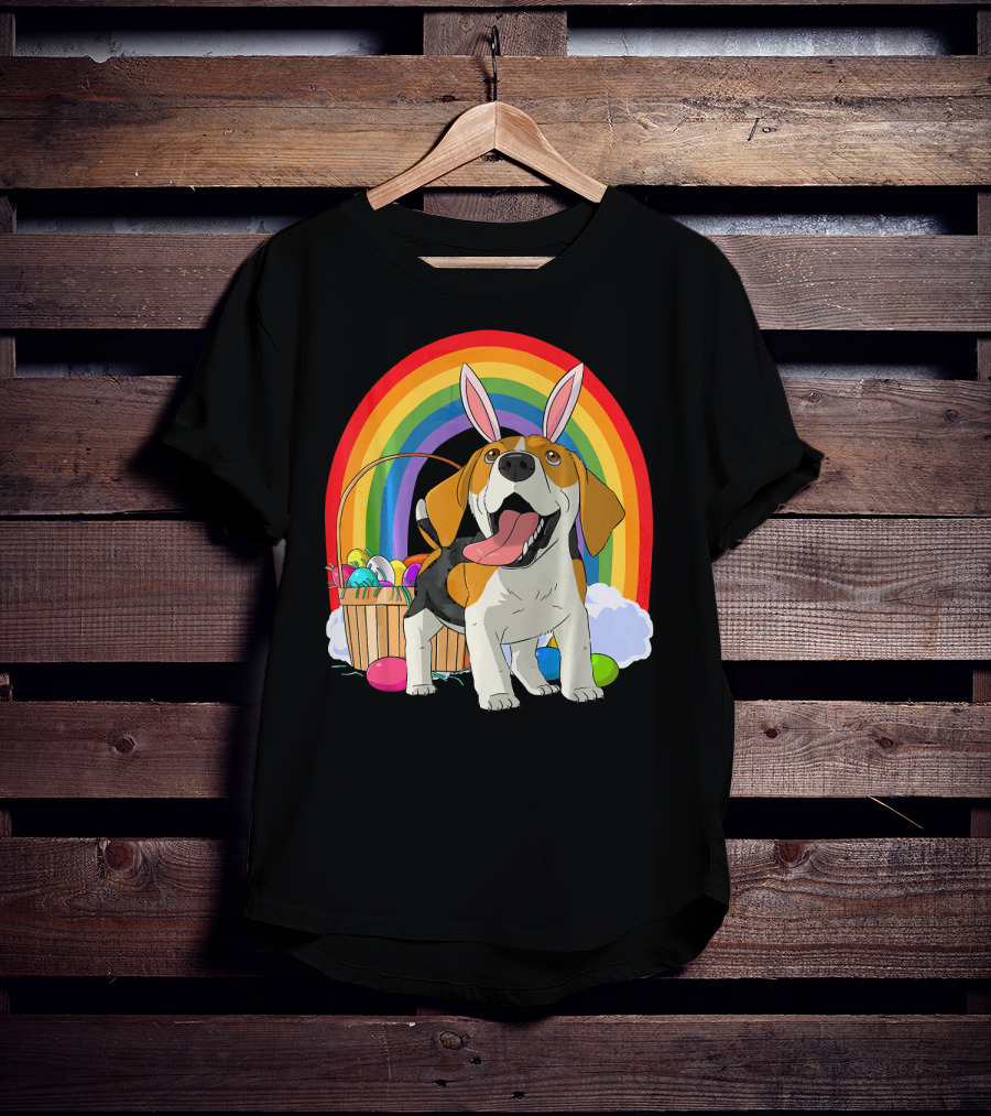 Easter Eggs Beagle Bunny Dog Rainbow Basket T-Shirt