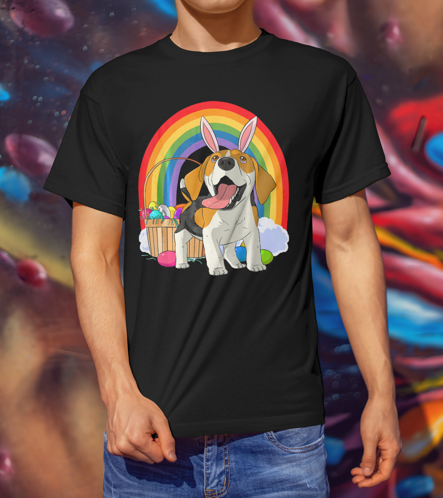 Easter Eggs Beagle Bunny Dog Rainbow Basket T-Shirt