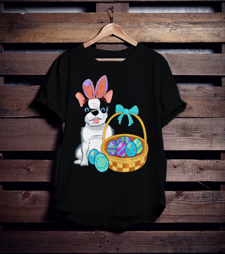 French Bulldog With Bunny Ears And Easter Egg Basket T-Shirt