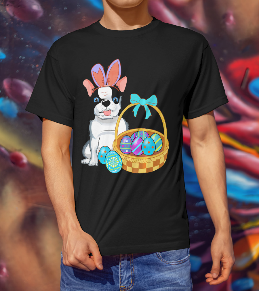 French Bulldog With Bunny Ears And Easter Egg Basket T-Shirt