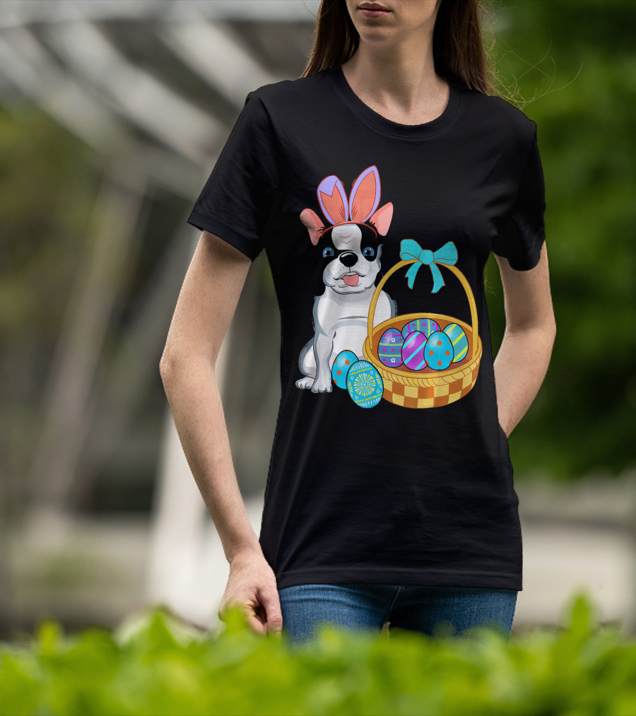French Bulldog With Bunny Ears And Easter Egg Basket T-Shirt