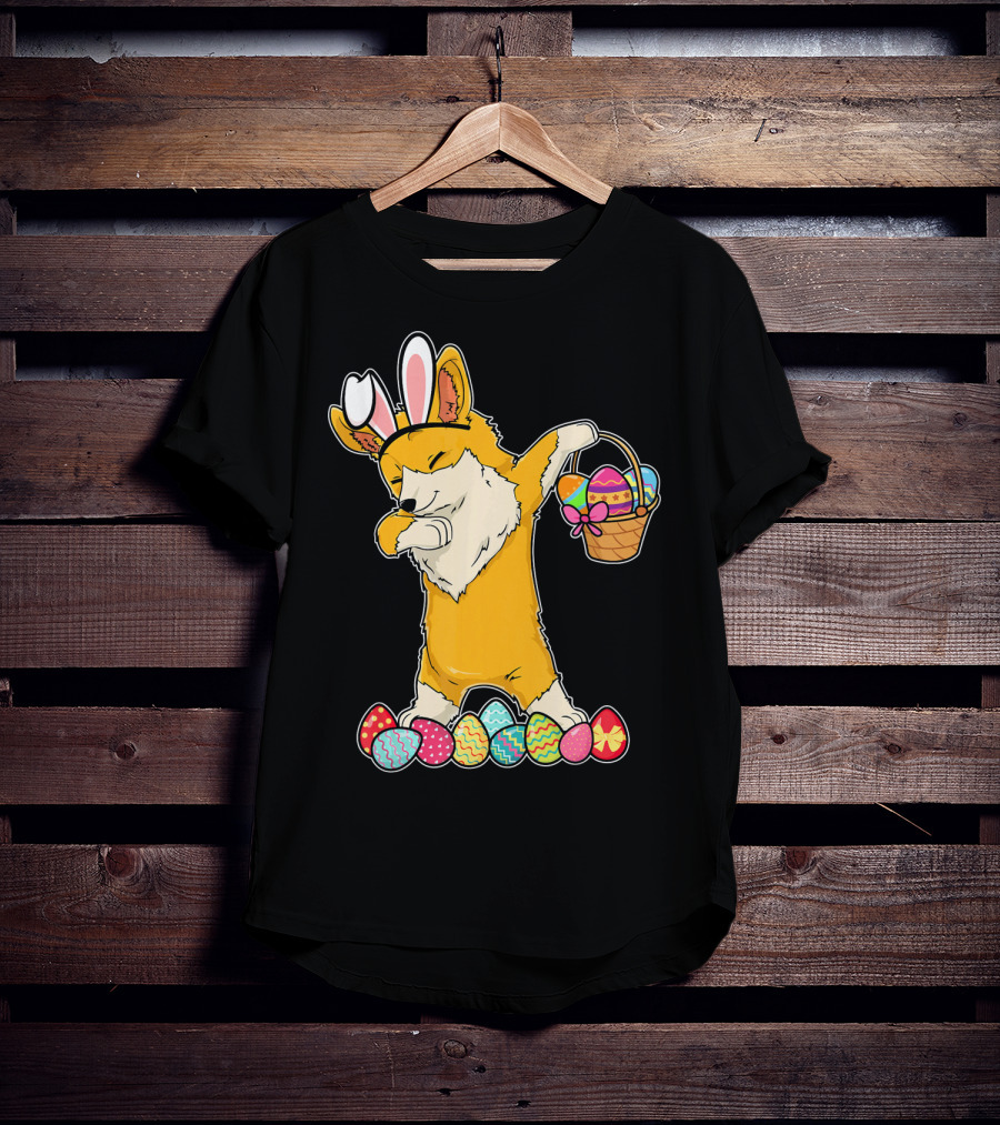 Corgi Dabbing Easter Basket Bunny Ears Eggs T-Shirt