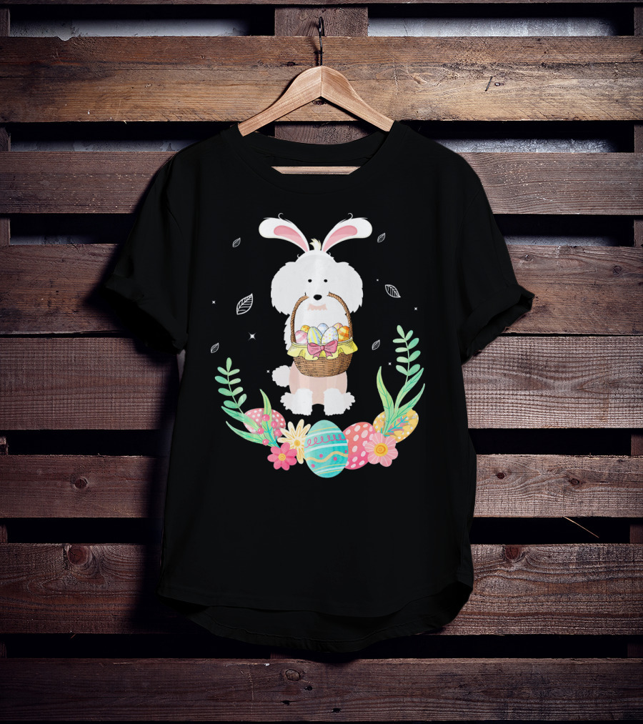 Poodle Bunny Ears Easter Egg Basket Spring Leaves T-Shirt