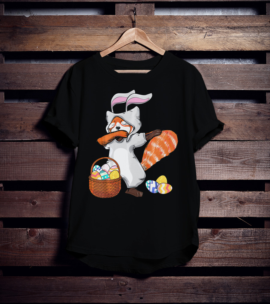 Dabbing Easter Bunny Red Panda With Basket Of Colorful Eggs T-Shirt