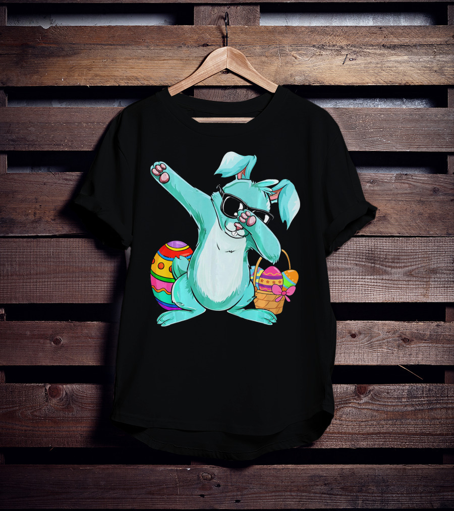 Bunny Dabbing Rabbit Funny Easter Day With Colorful Egg And Sunglasses T-Shirt