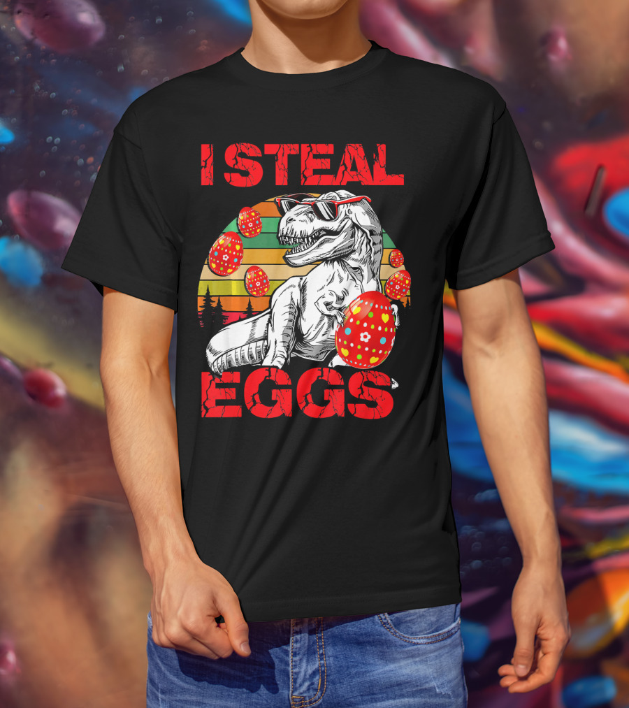I Steal Eggs Easter Dinosaur T-Shirt