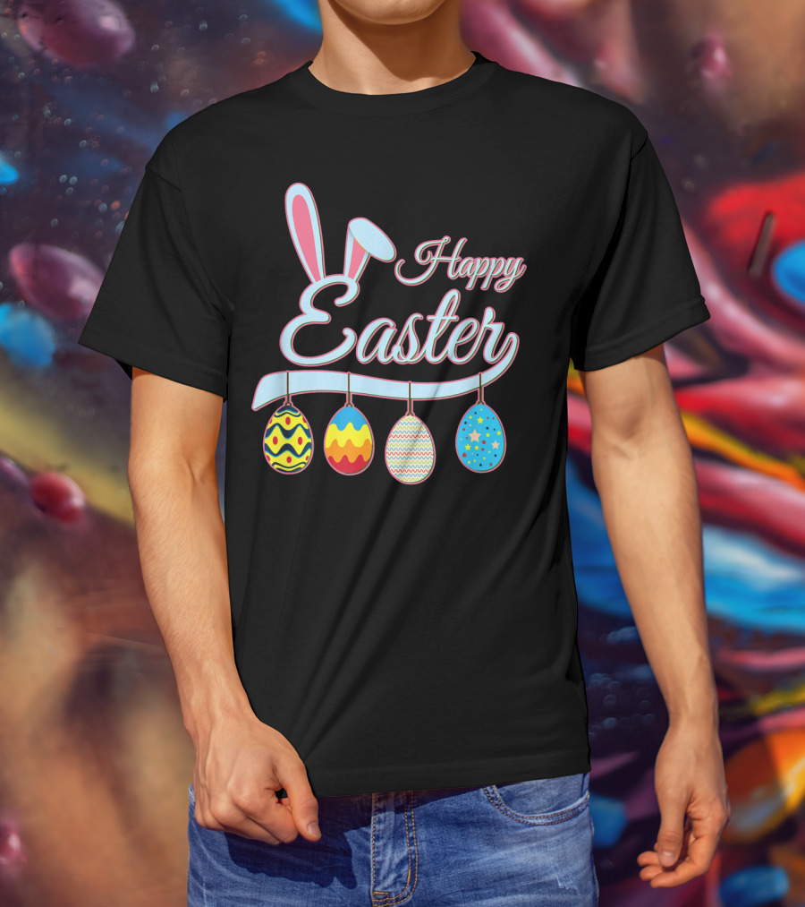 Happy Easter Bunny With Easter Eggs T-Shirt