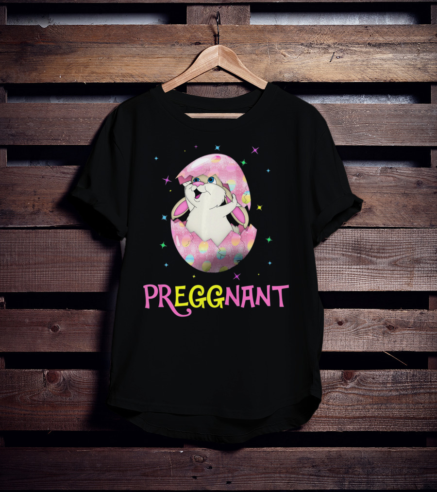 Preggnant Easter Bunny In Egg Shell With Stars T-Shirt