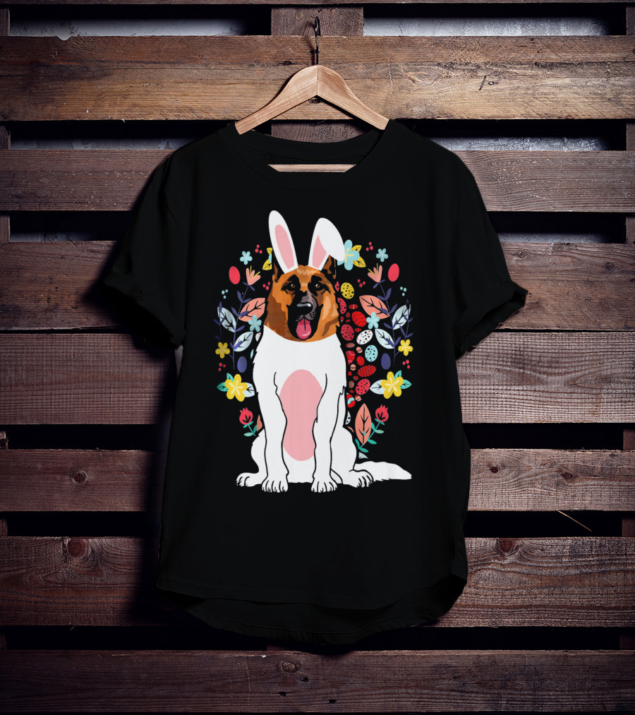 Alsatian Rabbit Ears Floral Background T-Shirt
