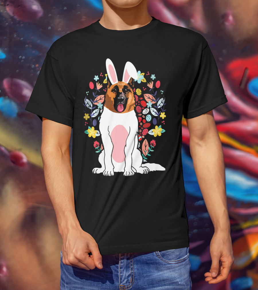 Alsatian Rabbit Ears Floral Background T-Shirt