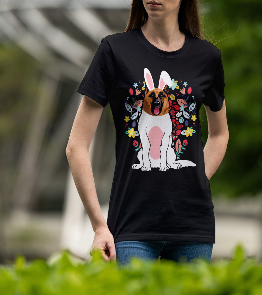 Alsatian Rabbit Ears Floral Background T-Shirt